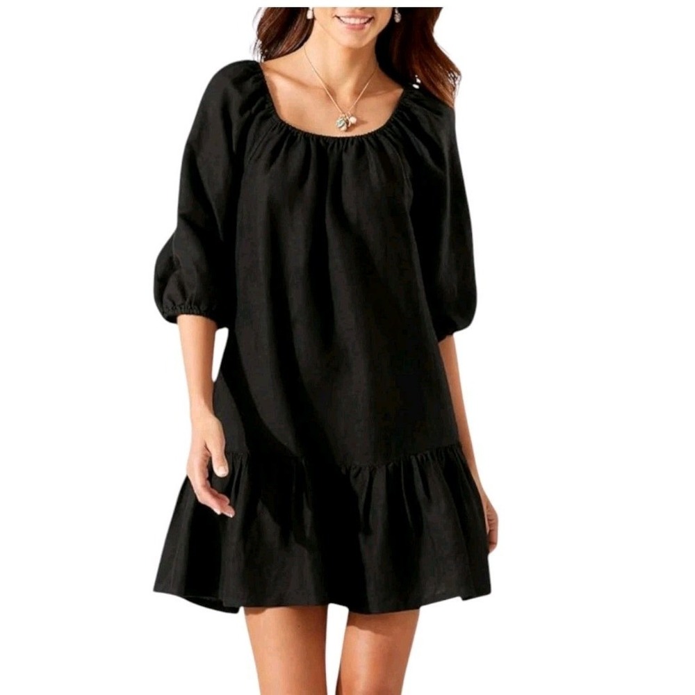 Tommy Bahama St. Lucia Linen‎ Blend Off-the-Shoulder Dress Black Women's Size XS